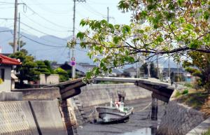 枡築らんかん橋と桜の写真