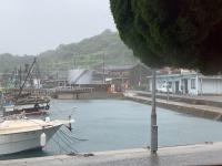 満潮の漁協前、台風と重なり水位が上昇中