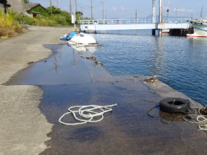 満潮時の護岸道路