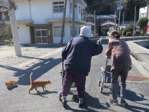 島の方々が健康相談のため漁村センターへ行かれる様子