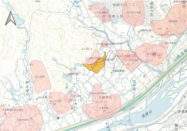 笛給西寺遺跡の遺跡範囲を示した図