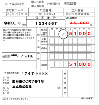 納入書の記載例（給与のみの場合）