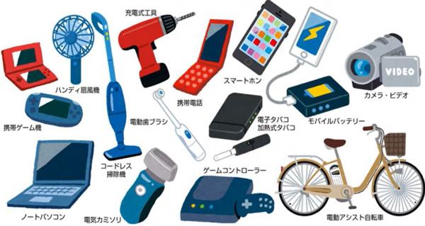 リチウムイオン蓄電池が使用されている製品の例